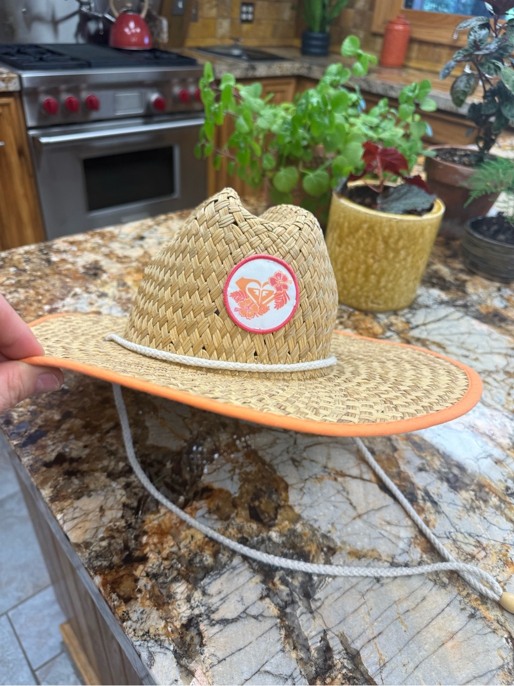 Roxy Women’s Straw Beach Hat Wide Brim Sun Hat M/L Tropical Surf Style